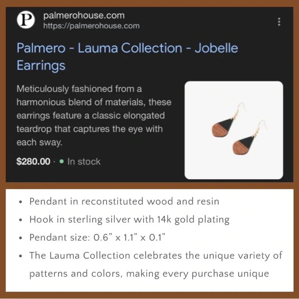 Palmero- Lauma Collection- Jobelle Earrings- Wood & Resin Teardrop 14K Gold pltd